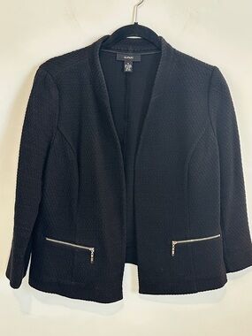 Alfani Textured Black No-Close Blazer with Silver Zipper Accents, Size 12